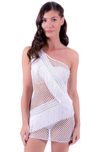 Charger l'image dans la galerie, Model Front: Despi Mini Dress Fish Net One Shoulder Dress White