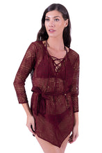 Charger l'image dans la galerie, Model Front: Despi Mini Dress Indonesia Tunic Burgundy