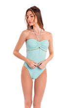 Charger l'image dans la galerie, Model Front: Despi Une Pièce Frou Frou Bandeau Op Shiny Aquamarine
