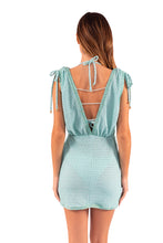 Charger l'image dans la galerie, Model Back: Despi Mini Dress Plunge Dress Shiny Aquamarine
