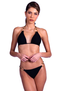 Model Front: Despi Ensemble Bikini Golden Ring Black Full