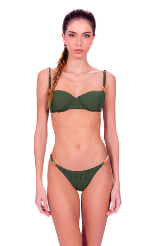 Model Front: Despi Ensemble Bikini Slider Set Olive