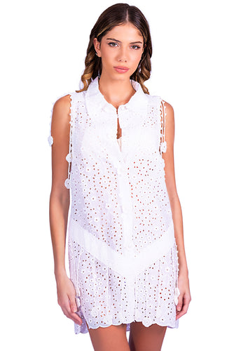 Model Front: Despi Mini Dress Dasies Tunic Off White
