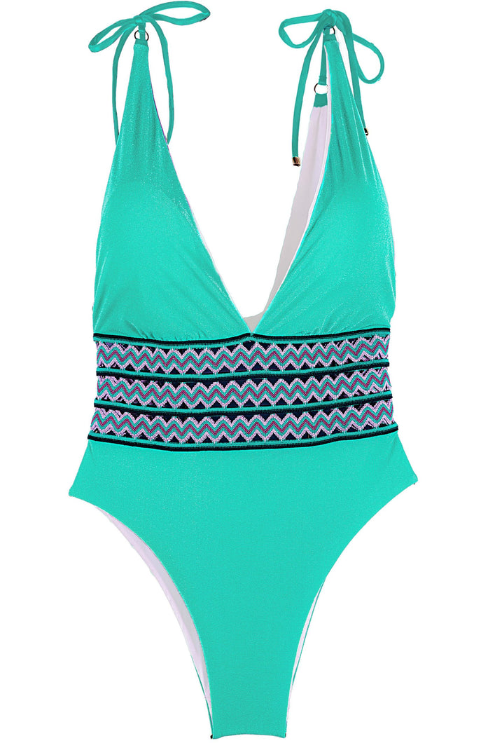 Product Front: Despi Une Pièce Deep V Neck Reversible Op Malachita