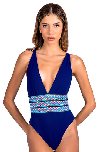 Gallery: Despi Une Pièce Deep V Neck Reversible Op Navy Orchid