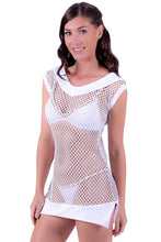 Charger l&#39;image dans la galerie, Model Front: Despi Mini Dress Fish Net Tunic White

