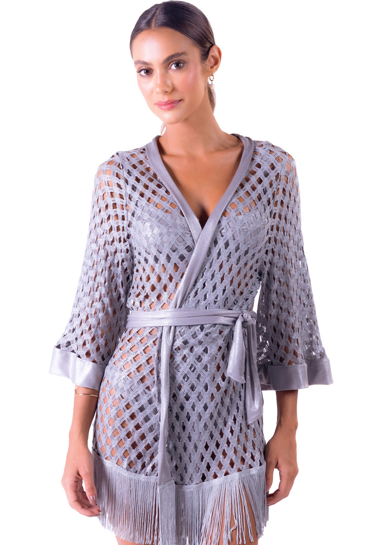 Gallery: Despi Robe De Plage Fringed Kimono Silver Shimmer