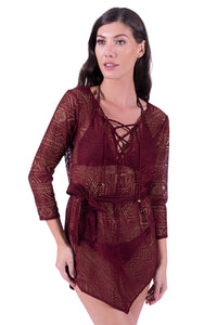 Model Front: Despi Mini Dress Indonesia Tunic Burgundy