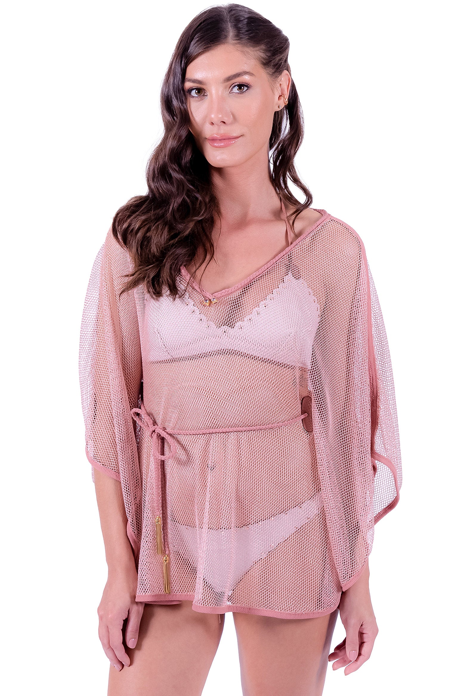 Model Front: Despi Robe De Plage Kaftan Rose Gold