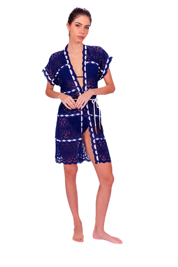 Model Front: Despi Robe De Plage Lace Short Positano Tunic Ink
