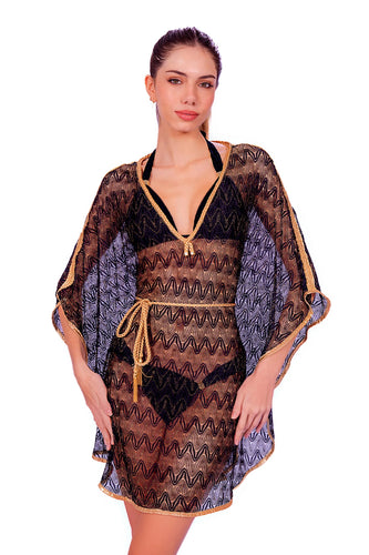 Model Front: Despi Robe De Plage Lace Zig Zag Kaftan Black