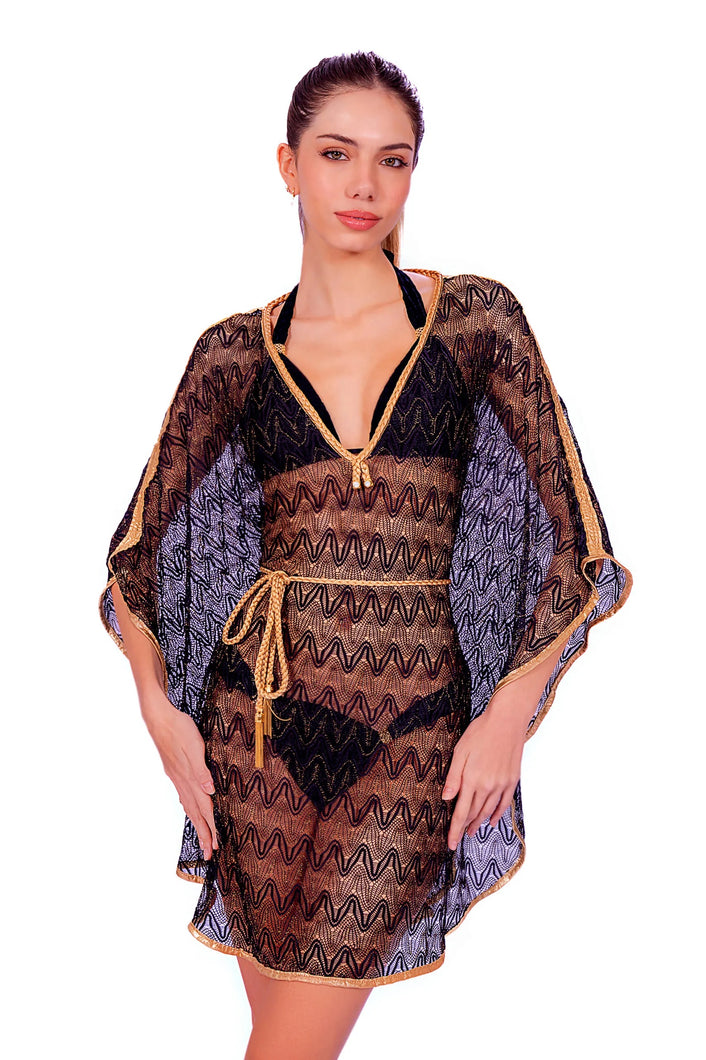 Model Front: Despi Robe De Plage Lace Zig Zag Kaftan Black