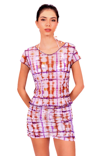 Model Front: Despi Mini Dress Mesh Set Batik