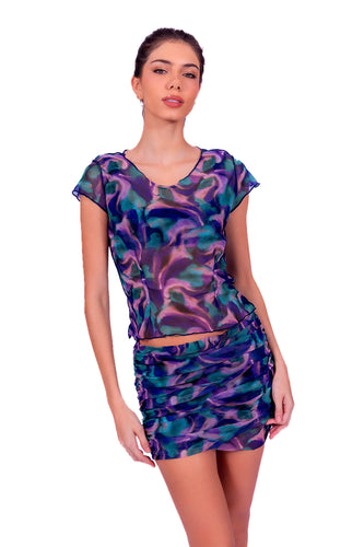 Model Front: Despi Mini Dress Mesh Set Oceanic
