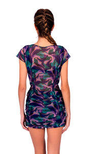 Model Back: Despi Mini Dress Mesh Set Oceanic
