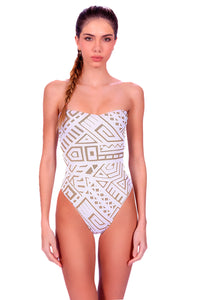 Model Front: Despi Une Pièce Strapless Op Gold Metal