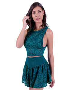Lace Cropped Teal